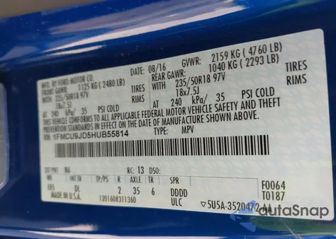 2017 Ford Escape Titanium из США, поврежденный, VIN 1FMCU9JD5HUB55814